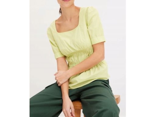 B.P.C bluzka zielona limonka bawełniana z marszczeniem ^36