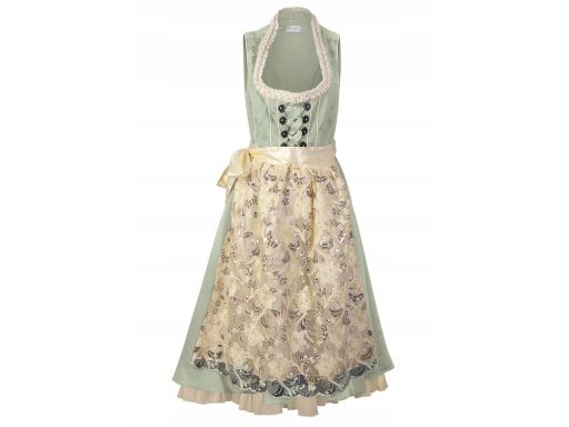 B.P.C. pistacjowa sukienka ludowa ze złotym fartuchem z cekinami 54.