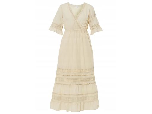 B.P.C sukienka bawełniana midi z koronką ecru r.36