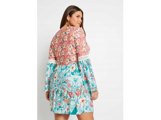 B.P.C sukienka kolorowa we wzory z koronową wstawką r.40/42