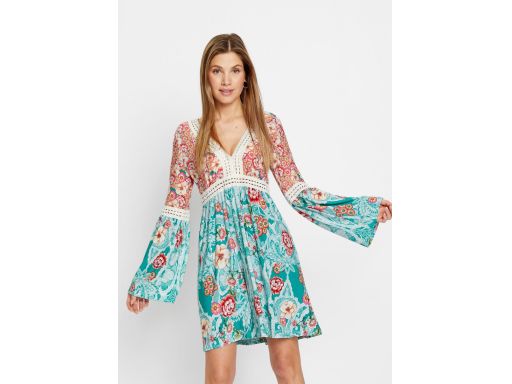 B.P.C sukienka kolorowa we wzory z koronową wstawką r.40/42