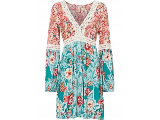 B.P.C sukienka kolorowa we wzory z koronową wstawką r.40/42