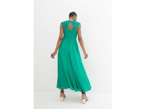 B.P.C sukienka wieczorowa szyfonowa długa maxi z koronką zielona 40.