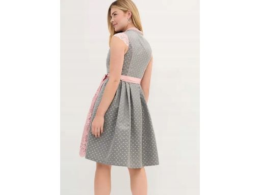 B.P.C. sukienka ludowa z fartuszkiem szaro-brzoskwiniowa r.38
