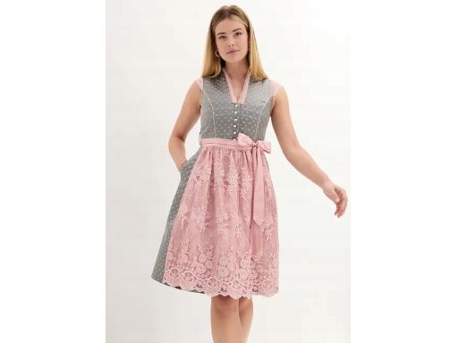 B.P.C. sukienka ludowa z fartuszkiem szaro-brzoskwiniowa r.38