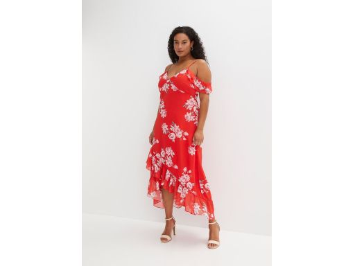 B.P.C długa sukienka odkryte ramiona czerwień ^40
