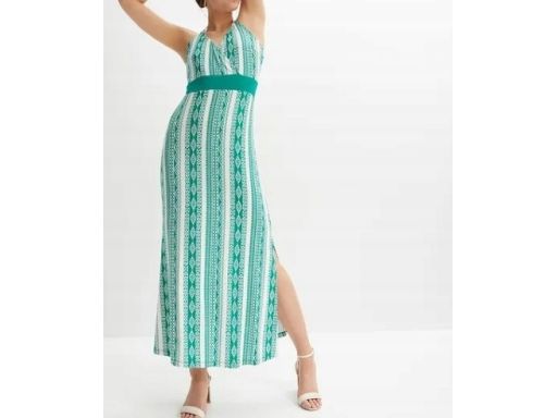 B.P.C. sukienka maxi biało-zielona we wzory letnia r.36/38