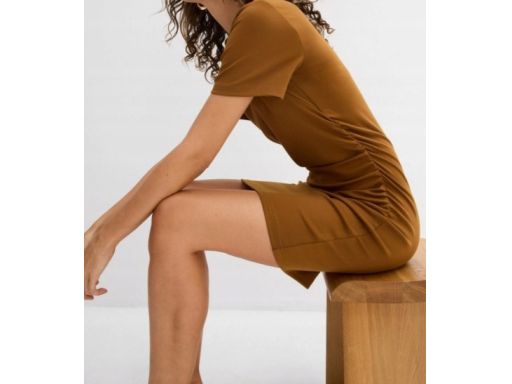 B.P.C sukienka shirtowa brązowa z marszczeniem 44/46 .