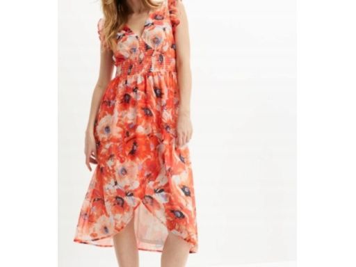 B.P.C sukienka szyfonowa z falbankami midi w kwiaty 48.