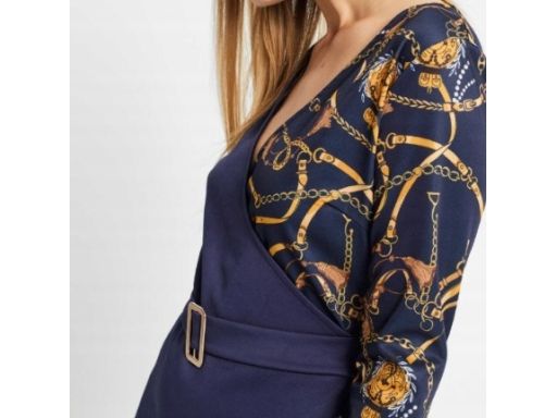 B.P.C granatowa sukienka we wzory z efektem założenia kopertowego 40/4