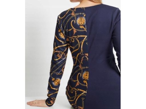 B.P.C granatowa sukienka we wzory z efektem założenia kopertowego 40/4