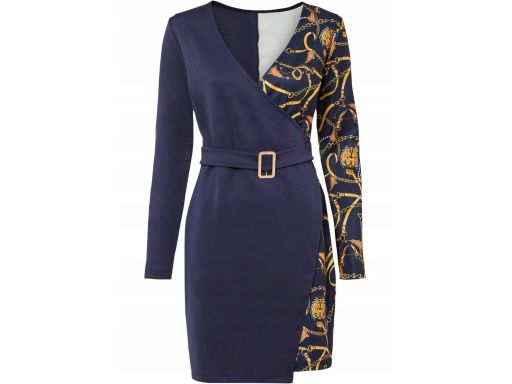 B.P.C granatowa sukienka we wzory z efektem założenia kopertowego 40/4