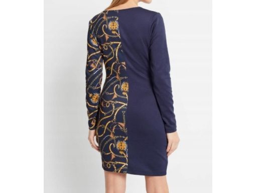 B.P.C granatowa sukienka we wzory z efektem założenia kopertowego 40/4