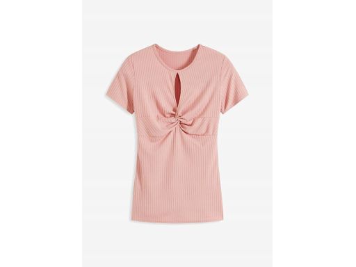 B.P.C t-shirt damski różowy prążkowany z drapowaniem 40/42.