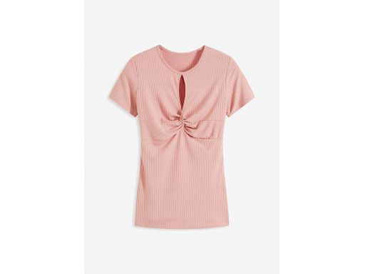 B.P.C t-shirt damski różowy prążkowany z drapowaniem 40/42.