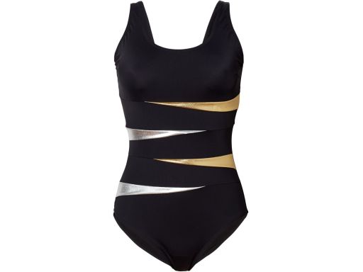 B.P.C czarny kostium kąpielowy ze wstawkami srebrno-złotymi r.38