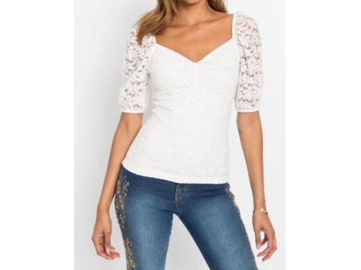 B.P.C koronkowa śmietankowa bluzka krótki rękaw 36/38