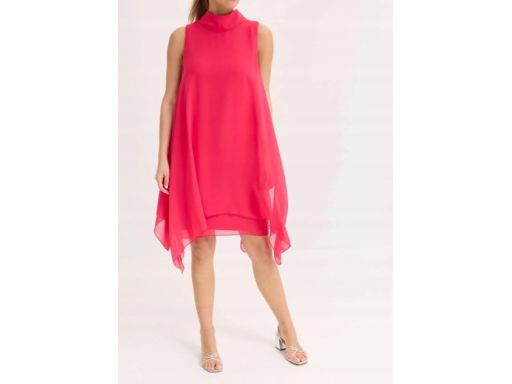 B.P.C sukienka szyfonowa różowa magenta z szalowym kołnierzem ^44