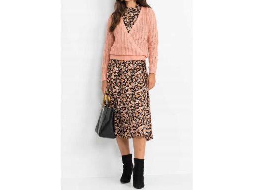 B.P.C pudrowy róż sweterek kopertowy ażurowy r.44/46