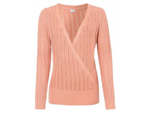 B.P.C pudrowy róż sweterek kopertowy ażurowy r.44/46