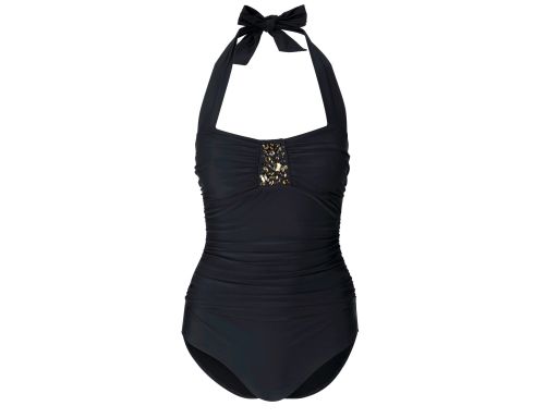 B.P.C czarny kostium kąpielowy lekki stopień modelowania z kamieniami