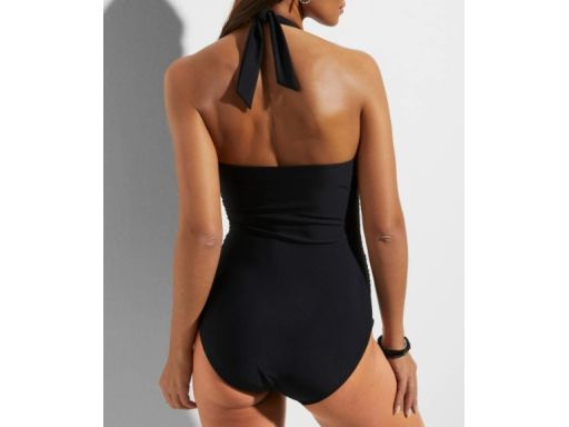 B.P.C czarny kostium kąpielowy lekki stopień modelowania z kamieniami