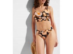B.P.C bikini bustier i figi czarne w pomarańczowe wzory r.38