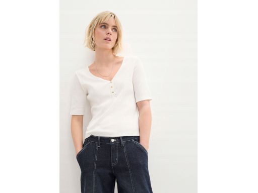 B.P.C bluzka biała ecru prążkowana z guzikami w dekolcie ^44/46