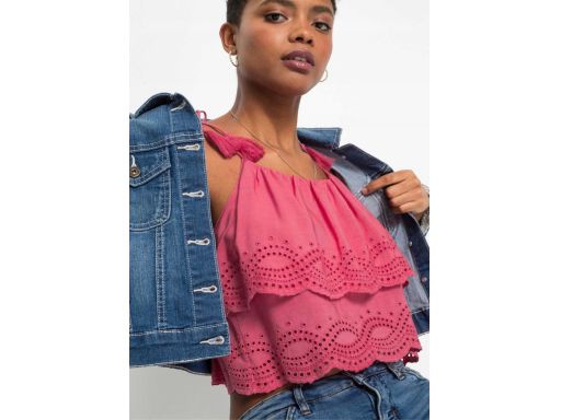 B.P.C top koralowy wiskoza z haftem ażurowym 44.