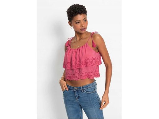 B.P.C top koralowy wiskoza z haftem ażurowym 44.