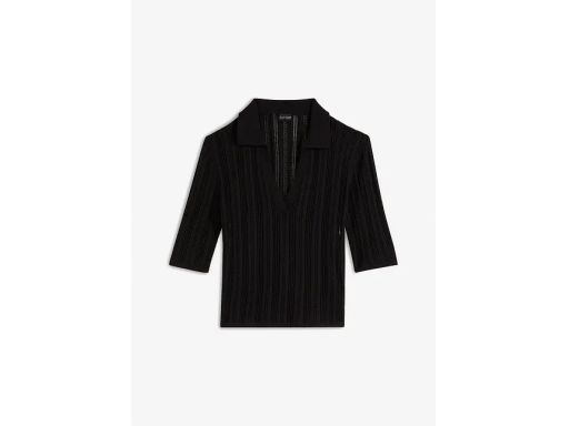 B.P.C czarny sweter ażurowy polo r.44/46