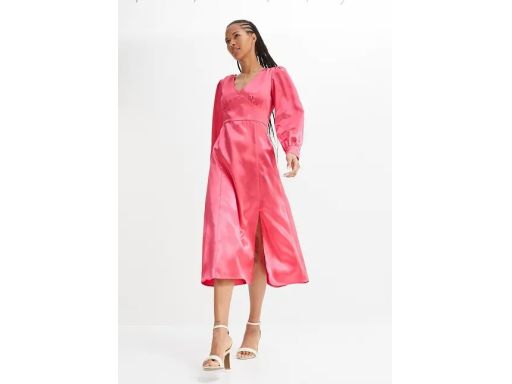 B.P.C sukienka długa satynowa malinowa z rozcięciem r.42