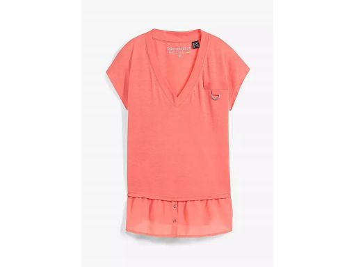 B.P.C bluzka dzianinowa koralowa z warstwą szyfonową r.44/46