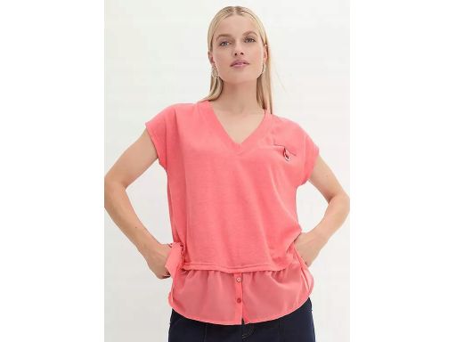 B.P.C bluzka dzianinowa koralowa z warstwą szyfonową r.44/46