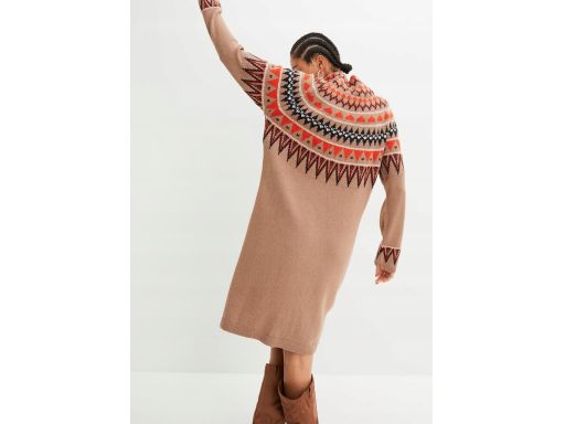 B.P.C sukienka dzianinowa beżowa z norweskim wzorem 48/50.
