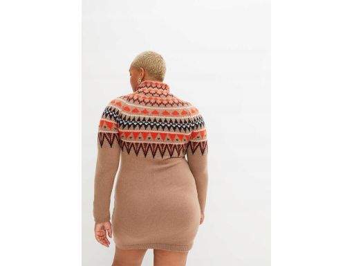 B.P.C sukienka dzianinowa beżowa z norweskim wzorem 48/50.