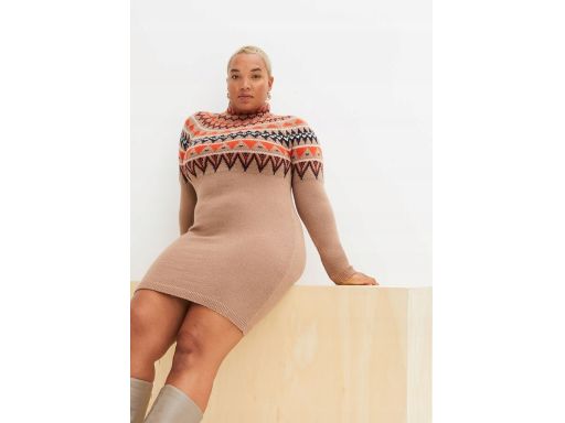 B.P.C sukienka dzianinowa beżowa z norweskim wzorem 48/50.