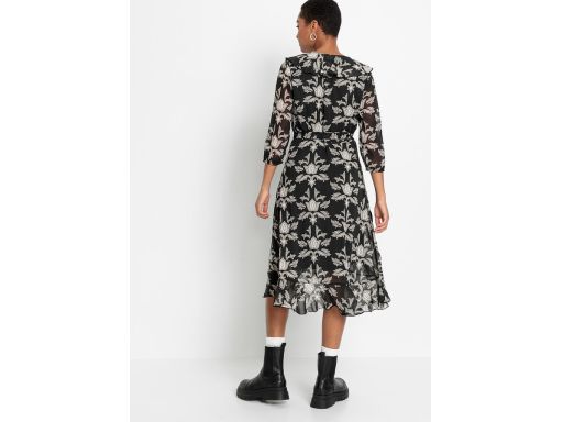 B.P.C sukienka szyfonowa kopertowa czarna we wzory midi 36.