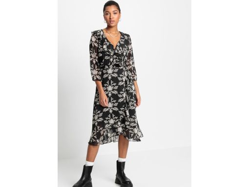 B.P.C sukienka szyfonowa kopertowa czarna we wzory midi 36.
