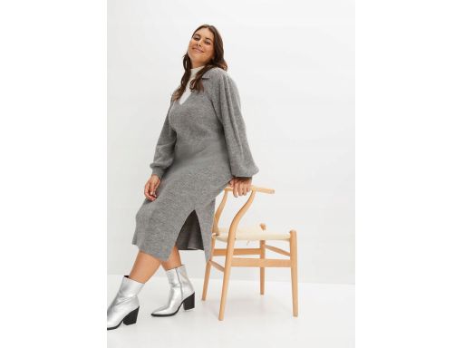 B.P.C szara dzianinowa sukienka kołnierzyk 48/50.