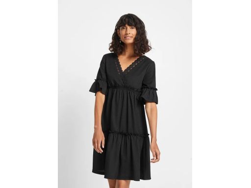 B.P.C czarna sukienka z krepy z falbanami r.40/42