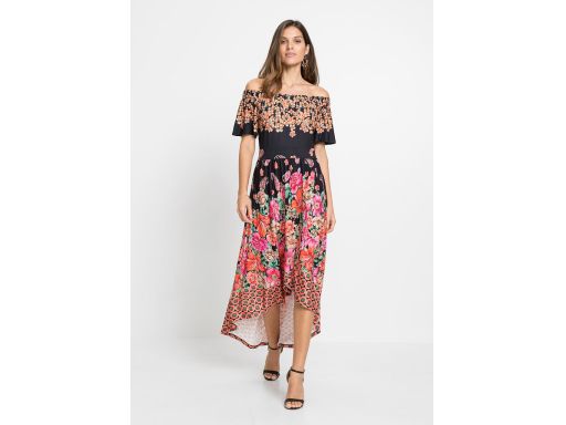 B.P.C asymetryczna sukienka carmen we wzory 36/38.