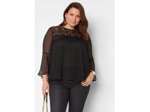 B.P.C Czarna bluzka szyfonowa z koronką ^38