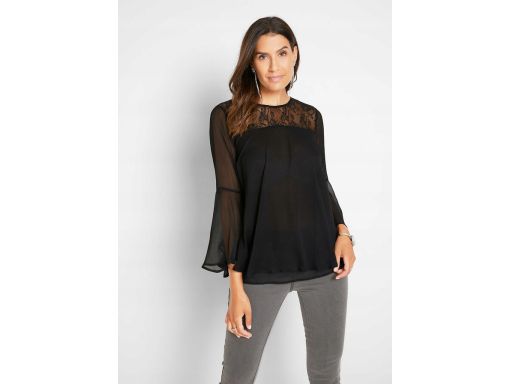 B.P.C Czarna bluzka szyfonowa z koronką ^38