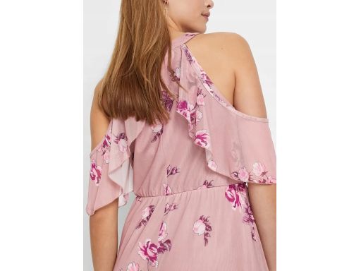 B.P.C długa maxi sukienka siateczkowa róż w kwiaty odkryte ramiona 32/