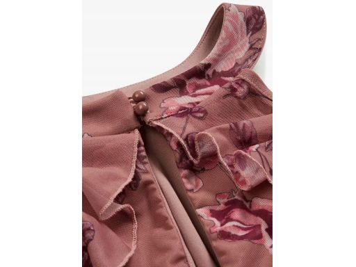 B.P.C długa maxi sukienka siateczkowa róż w kwiaty odkryte ramiona 32/