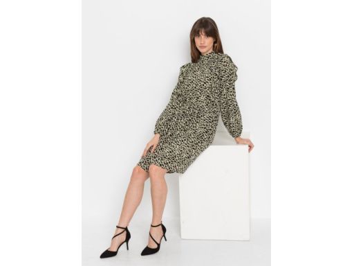 B.P.C. zielona sukienka we wzory szyfon r.40