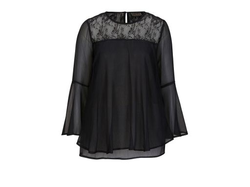 B.P.C Czarna bluzka szyfonowa z koronką ^38