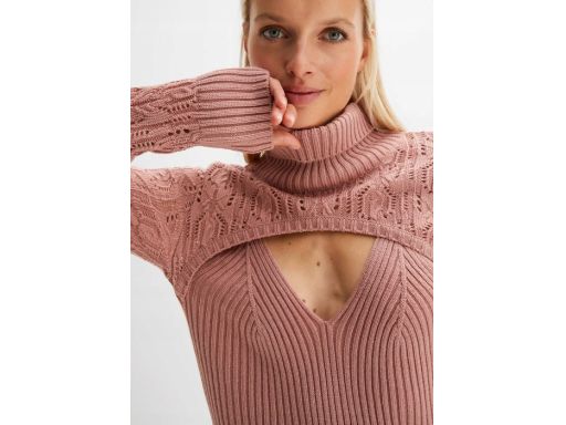 B.P.C sukienka dzianinowa przydymiony róż z wycięciem w dekolcie ^52/5