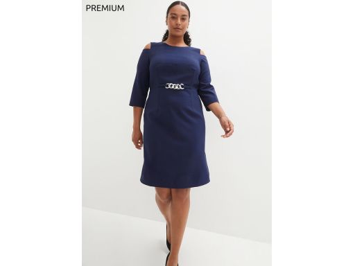 B.P.C granatowa sukienka z dekoracyjnym łańcuszkiem Premium r.40